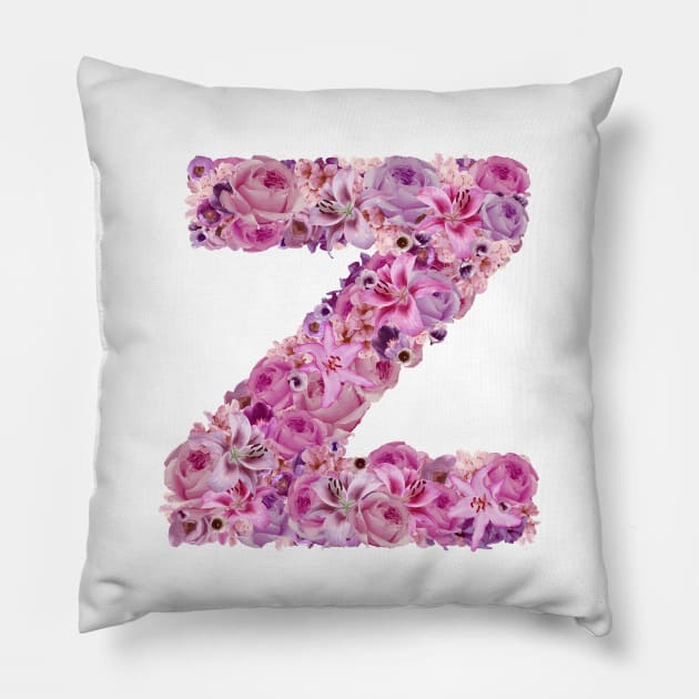 Pink Floral Letter Z Pillow by HayleyLaurenDesign