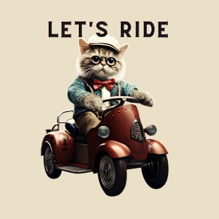 Let's Ride Retro Cat Design | Vintage Cat Lover T-Shirt