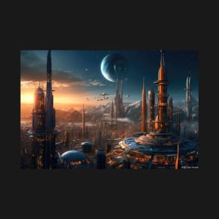 Futuristic Cyber City At Night T-Shirt