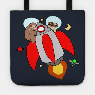 Rocket Ship Sloth and Pug Tote