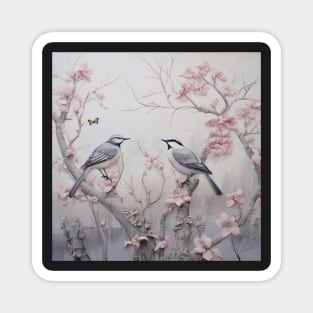 Copy of Grey and pink chinoiserie painting with birds and flowers Magnet