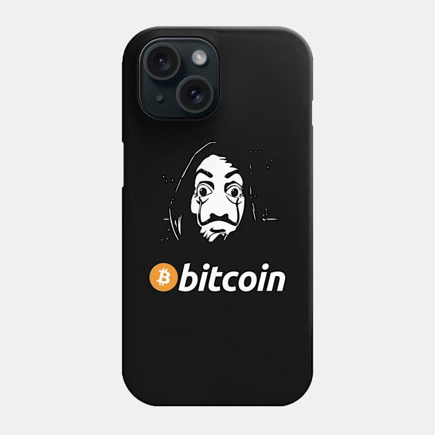 Bitcoin T-Shirt with Dali Mask from Netflix Money Heist Phone Case by Tugabits