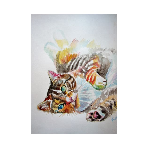 Tabby Cat Watercolor Painting by SarahRajkotwala