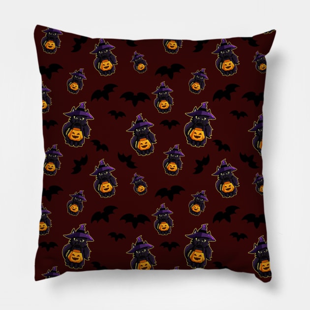 Cat Witch - Halloween Pattern Pillow by vanyroz