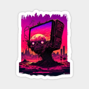 Post Apocalyptic Synthwave Skull Billboard Magnet