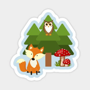 Kawaii fox owl and mushroom pattern Magnet