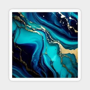 Turquoise, Blue And Golden Marble Background Magnet
