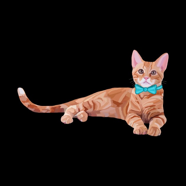 Ginger Cat with Teal Bow Tie by Art by Deborah Camp