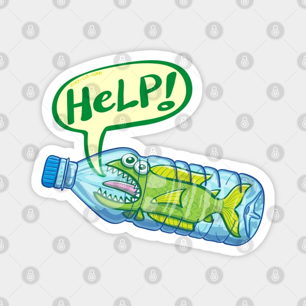 Fish inside a plastic bottle asking for help Magnet by zooco