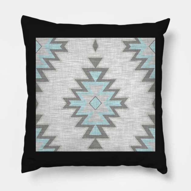 Aqua And Grey Kilim - Linen Texture Pillow by SugarPineDesign