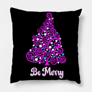 Doodle Christmas Tree "Be Merry" - Barbie Style Colors, Pillow