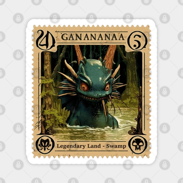 MTG - Legendary Land Swamp Stamp - Ganananaa - Postage Stamp Series Magnet by SLMGames