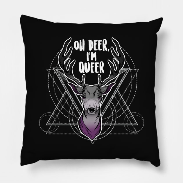 Asexual Oh Deer I'm Queer Pillow by Psitta
