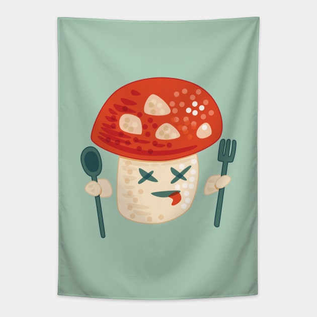 Funny Poisoned Cartoon Mushroom Character Tapestry by Boriana Giormova