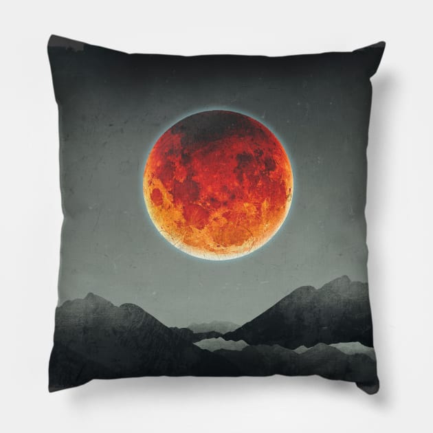 Blood Moon and Mountains Pillow by DyrkWyst