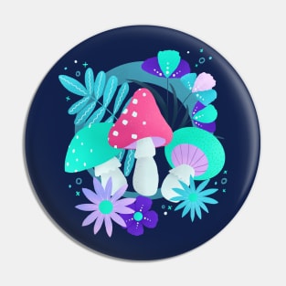 Turquoise and pink mushrooms and flowers Pin