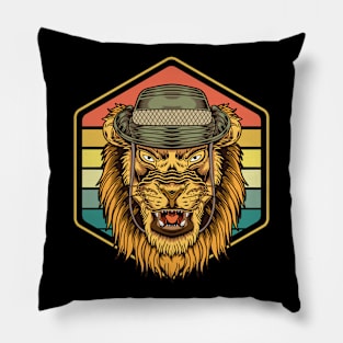 lion sunset wearing hat Pillow