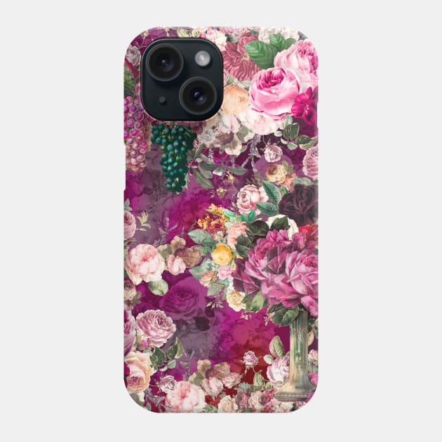 Elegant Vintage flowers and roses garden shabby chic, vintage botanical, pink floral pattern pink fuchsia artwork over a Phone Case by Zeinab taha