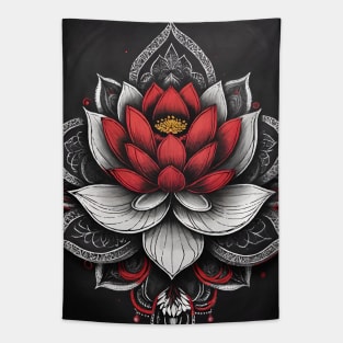 Red Lotus Mandala Flower Tapestry