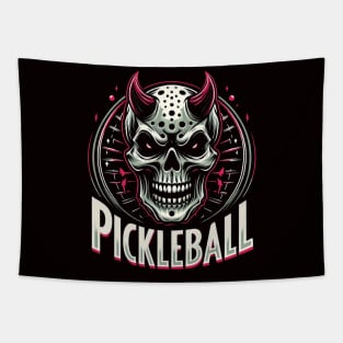 Pickleball Devil Skull Fire T-Shirt Design Tapestry