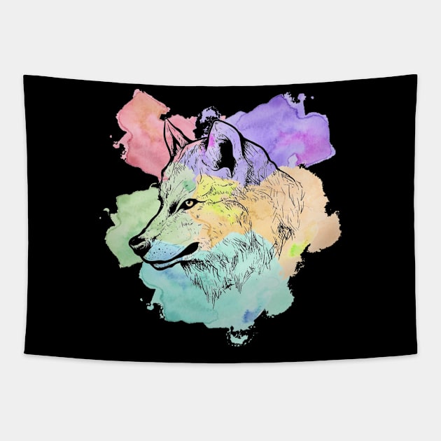 Watercolor Wolf Tapestry by Art by Ergate