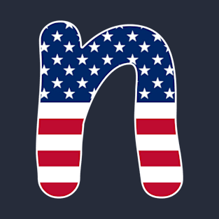 Letter n Lower Case Alphabet n American Flag T-Shirt