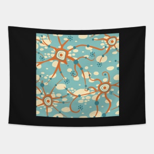 neural network - pattern orange on light blue Tapestry
