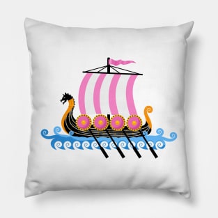 Cute Pink Viking Ship Cartoon Vector Illustration Pillow