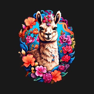 Llama in Floral Crown: A Serene Portrait T-Shirt