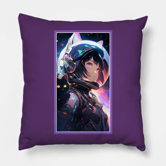 Anime Cute Cat Girl | Sci-Fi Manga Girl Anime Art Pillow by AlNoah