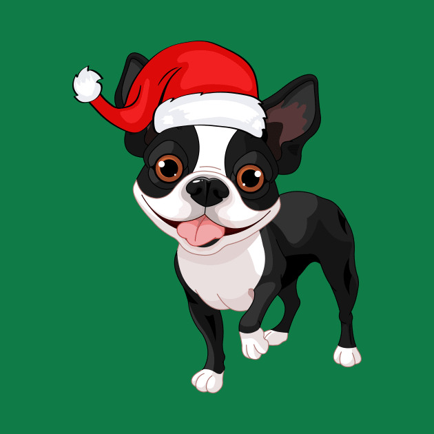 Santa Boston Terrier Cartoon Dog by Seasonal Dogs