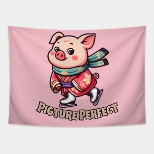 Ice skating pig Tapestry