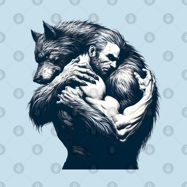 Man and Werewolf Hugging Gay Lovers by Blue Bull Bazaar