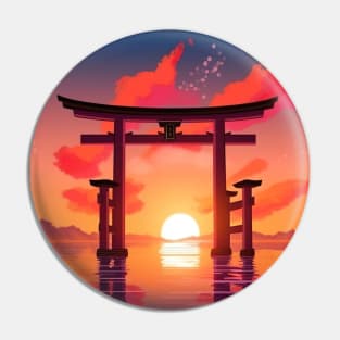 Japanese Torii Gate Sea at Sunset Landscape – Anime Wallpaper Pin