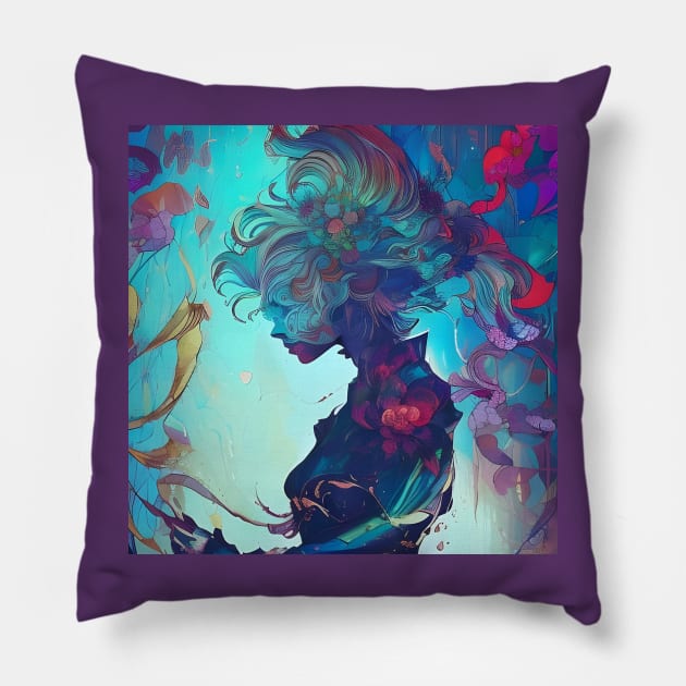 Fantastical Manga Flower Girl Pillow by Chance Two Designs