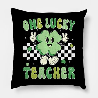 One  Teacher Smile  Retro Groovy St Patricks Day Pillow