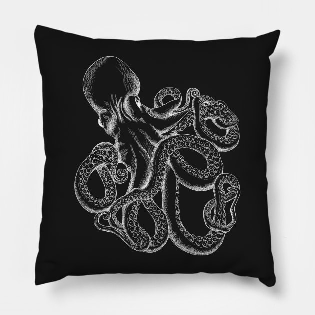 Realistic Octopus - White Line Art Pillow by SuspendedDreams