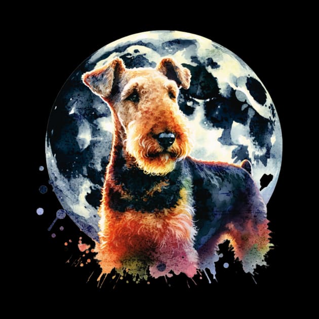 Airedale Terrier And The Moon by The Jumping Cart