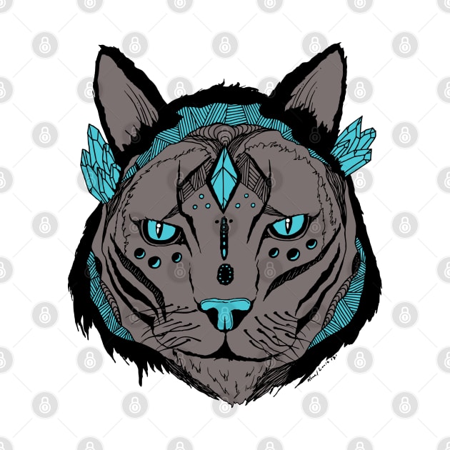 Blue Grey Mystical Tribal Cat by kenallouis