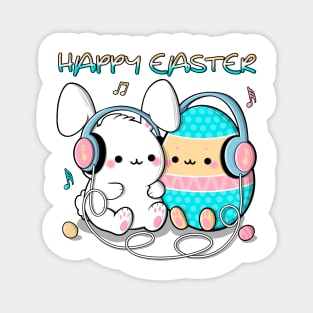 Cute bunny and big colorful egg. Happy easter illustration Magnet