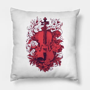 Violin & roses pixel art red Pillow