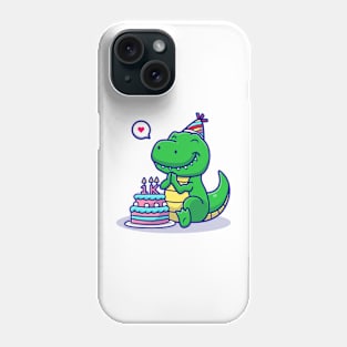 Cute dinosaur celebrate birthday party cartoon vector icon illustration animal food Phone Case