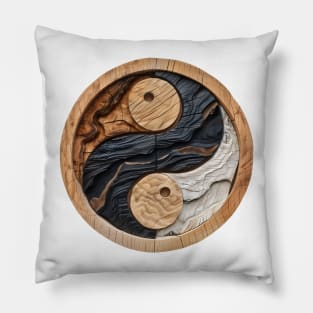 Circular wooden Yin Yang Logo Pillow