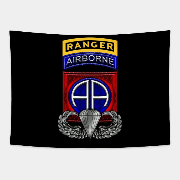 82nd Airborne Division with Ranger Tab- Distressed Veterans Day Gift Tapestry by floridadori