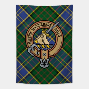 Clan MacMillan Crest over Hunting Tartan Tapestry