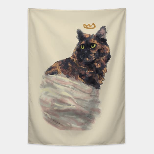 Pretty Princess Truffle Cat Gouache Digital Painting Tapestry by venglehart