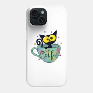 Black cat in cup Phone Case