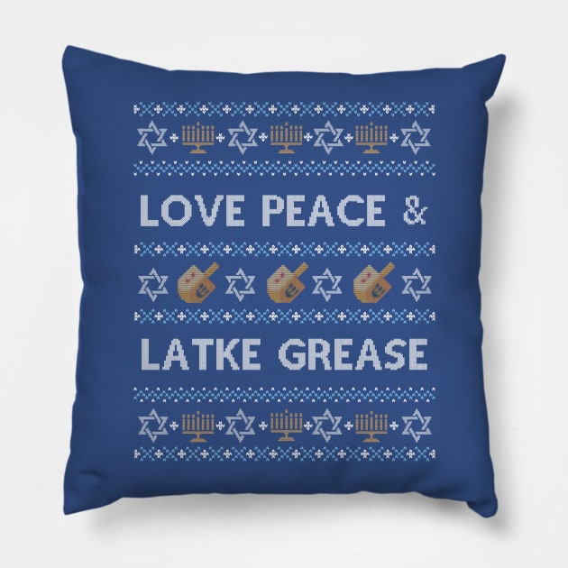 Funny Ugly Hanukkah Sweater, Love Peace Latke Grease Pillow by HolidayoftheWeek