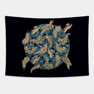 Ernst Haeckel Sepia Nudibranch  on Cerulean Sea Squirts Tapestry