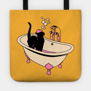 Spa Day Black Cat in yellow Tote